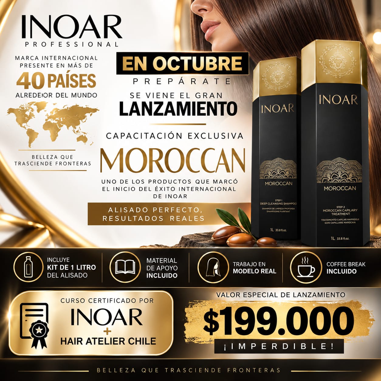 Moroccan Master Experience de INOAR Professional en Hair Atelier Chile - capacitación exclusiva de alisado Moroccan